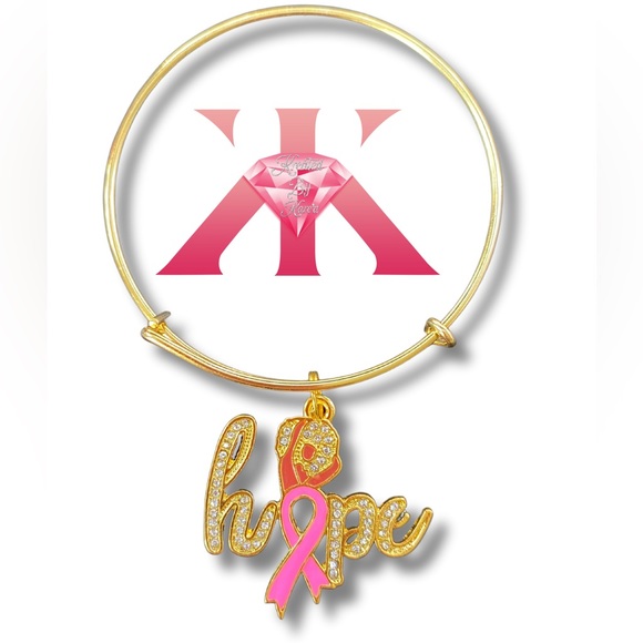Custom “Hope🎗️” Charm Bangle Bracelet - Picture 1 of 2